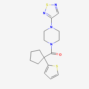 molecular formula C16H20N4OS2 B2914296 1-(1,2,5-Thiadiazol-3-yl)-4-[1-(thiophen-2-yl)cyclopentanecarbonyl]piperazine CAS No. 2097864-79-2