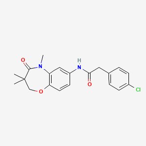 molecular formula C20H21ClN2O3 B2914303 2-(4-chlorophenyl)-N-(3,3,5-trimethyl-4-oxo-2,3,4,5-tetrahydrobenzo[b][1,4]oxazepin-7-yl)acetamide CAS No. 921541-77-7
