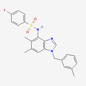 molecular formula C23H22FN3O2S B2914310 N-[5,6-dimethyl-1-(3-methylbenzyl)-1H-1,3-benzimidazol-4-yl]-4-fluorobenzenesulfonamide CAS No. 338423-33-9