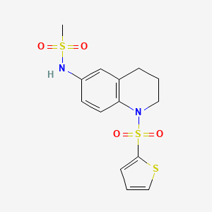 molecular formula C14H16N2O4S3 B2914325 N-(1-(thiophen-2-ylsulfonyl)-1,2,3,4-tetrahydroquinolin-6-yl)methanesulfonamide CAS No. 942007-25-2