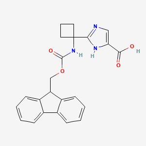 molecular formula C23H21N3O4 B2914362 2-[1-(9H-fluoren-9-ylmethoxycarbonylamino)cyclobutyl]-1H-imidazole-5-carboxylic acid CAS No. 1343748-35-5