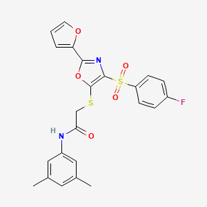 N-(3,5-dimethylphenyl)-2-[[4-(4-fluorophenyl)sulfonyl-2-(furan-2-yl)-1,3-oxazol-5-yl]sulfanyl]acetamide