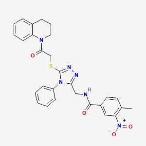 molecular formula C28H26N6O4S B2914423 N-((5-((2-(3,4-dihydroquinolin-1(2H)-yl)-2-oxoethyl)thio)-4-phenyl-4H-1,2,4-triazol-3-yl)methyl)-4-methyl-3-nitrobenzamide CAS No. 391940-88-8