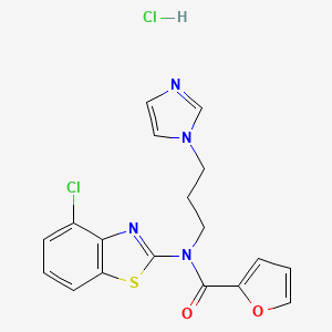 molecular formula C18H16Cl2N4O2S B2914445 N-(4-chloro-1,3-benzothiazol-2-yl)-N-[3-(1H-imidazol-1-yl)propyl]furan-2-carboxamide hydrochloride CAS No. 1216706-11-4