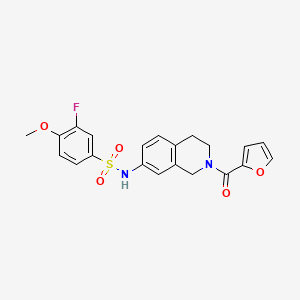 molecular formula C21H19FN2O5S B2914461 3-fluoro-N-(2-(furan-2-carbonyl)-1,2,3,4-tetrahydroisoquinolin-7-yl)-4-methoxybenzenesulfonamide CAS No. 955534-21-1