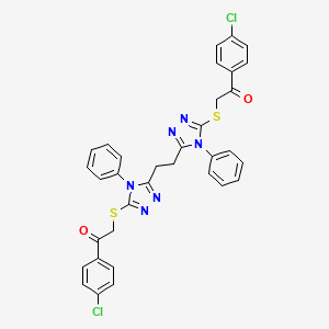 1-(4-Chlorophenyl)-2-[[5-[2-[5-[2-(4-chlorophenyl)-2-oxoethyl]sulfanyl-4-phenyl-1,2,4-triazol-3-yl]ethyl]-4-phenyl-1,2,4-triazol-3-yl]sulfanyl]ethanone