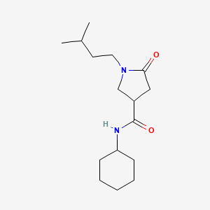 molecular formula C16H28N2O2 B2914497 N-cyclohexyl-1-(3-methylbutyl)-5-oxopyrrolidine-3-carboxamide CAS No. 906147-36-2