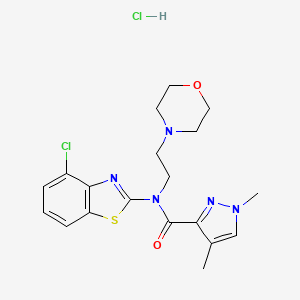 molecular formula C19H23Cl2N5O2S B2914500 N-(4-chloro-1,3-benzothiazol-2-yl)-1,4-dimethyl-N-[2-(morpholin-4-yl)ethyl]-1H-pyrazole-3-carboxamide hydrochloride CAS No. 1351615-50-3