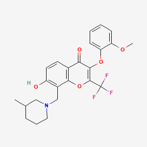 molecular formula C24H24F3NO5 B2914530 7-hydroxy-3-(2-methoxyphenoxy)-8-[(3-methylpiperidin-1-yl)methyl]-2-(trifluoromethyl)-4H-chromen-4-one CAS No. 637753-58-3