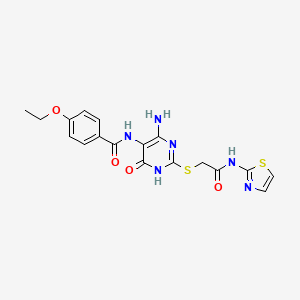 molecular formula C18H18N6O4S2 B2914543 N-(4-amino-6-oxo-2-((2-oxo-2-(thiazol-2-ylamino)ethyl)thio)-1,6-dihydropyrimidin-5-yl)-4-ethoxybenzamide CAS No. 888418-70-0
