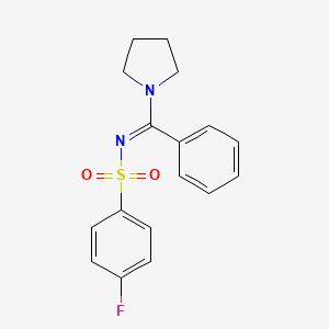 molecular formula C17H17FN2O2S B2914570 4-fluoro-N-[(E)-phenyl(pyrrolidin-1-yl)methylidene]benzenesulfonamide CAS No. 716374-44-6