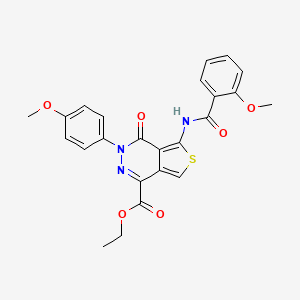 molecular formula C24H21N3O6S B2914583 Ethyl 5-[(2-methoxybenzoyl)amino]-3-(4-methoxyphenyl)-4-oxothieno[3,4-d]pyridazine-1-carboxylate CAS No. 851951-79-6