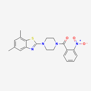molecular formula C20H20N4O3S B2914595 5,7-dimethyl-2-[4-(2-nitrobenzoyl)piperazin-1-yl]-1,3-benzothiazole CAS No. 897483-37-3