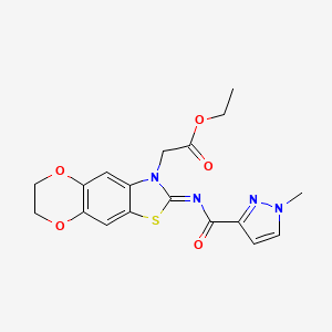 molecular formula C18H18N4O5S B2914601 ethyl 2-[2-(1-methylpyrazole-3-carbonyl)imino-6,7-dihydro-[1,4]dioxino[2,3-f][1,3]benzothiazol-3-yl]acetate CAS No. 1203443-38-2