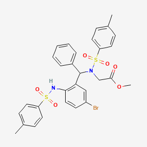 molecular formula C30H29BrN2O6S2 B2914650 METHYL 2-(N-{[5-BROMO-2-(4-METHYLBENZENESULFONAMIDO)PHENYL](PHENYL)METHYL}4-METHYLBENZENESULFONAMIDO)ACETATE CAS No. 317376-22-0