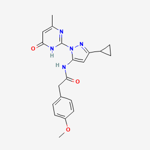 molecular formula C20H21N5O3 B2914681 N-(3-cyclopropyl-1-(4-methyl-6-oxo-1,6-dihydropyrimidin-2-yl)-1H-pyrazol-5-yl)-2-(4-methoxyphenyl)acetamide CAS No. 1203016-71-0