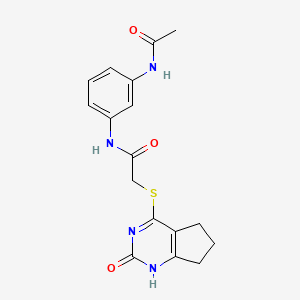 molecular formula C17H18N4O3S B2914765 N-(3-acetamidophenyl)-2-({2-oxo-1H,2H,5H,6H,7H-cyclopenta[d]pyrimidin-4-yl}sulfanyl)acetamide CAS No. 1001612-24-3