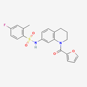molecular formula C21H19FN2O4S B2914769 4-fluoro-N-[1-(furan-2-carbonyl)-1,2,3,4-tetrahydroquinolin-7-yl]-2-methylbenzene-1-sulfonamide CAS No. 946369-74-0