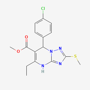 molecular formula C16H17ClN4O2S B2914800 METHYL 7-(4-CHLOROPHENYL)-5-ETHYL-2-(METHYLSULFANYL)-4H,7H-[1,2,4]TRIAZOLO[1,5-A]PYRIMIDINE-6-CARBOXYLATE CAS No. 725218-58-6