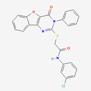 molecular formula C24H16ClN3O3S B2914808 N-(3-chlorophenyl)-2-({6-oxo-5-phenyl-8-oxa-3,5-diazatricyclo[7.4.0.0^{2,7}]trideca-1(9),2(7),3,10,12-pentaen-4-yl}sulfanyl)acetamide CAS No. 866873-56-5