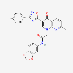 molecular formula C27H21N5O5 B2914936 N-(2H-1,3-benzodioxol-5-yl)-2-{7-methyl-3-[3-(4-methylphenyl)-1,2,4-oxadiazol-5-yl]-4-oxo-1,4-dihydro-1,8-naphthyridin-1-yl}acetamide CAS No. 1030133-67-5