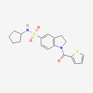 molecular formula C18H20N2O3S2 B2915015 5-[(Cyclopentylamino)sulfonyl]indolinyl 2-thienyl ketone CAS No. 898657-35-7