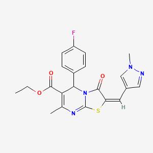 (E)-ethyl 5-(4-fluorophenyl)-7-methyl-2-((1-methyl-1H-pyrazol-4-yl)methylene)-3-oxo-3,5-dihydro-2H-thiazolo[3,2-a]pyrimidine-6-carboxylate