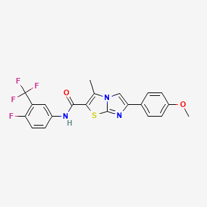 molecular formula C21H15F4N3O2S B2915103 N-[4-fluoro-3-(trifluoromethyl)phenyl]-6-(4-methoxyphenyl)-3-methylimidazo[2,1-b][1,3]thiazole-2-carboxamide CAS No. 951535-75-4