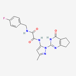 molecular formula C20H19FN6O3 B2915111 N1-(4-fluorobenzyl)-N2-(3-methyl-1-(4-oxo-4,5,6,7-tetrahydro-3H-cyclopenta[d]pyrimidin-2-yl)-1H-pyrazol-5-yl)oxalamide CAS No. 1014047-76-7