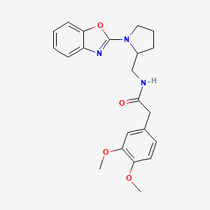 molecular formula C22H25N3O4 B2915149 N-((1-(benzo[d]oxazol-2-yl)pyrrolidin-2-yl)methyl)-2-(3,4-dimethoxyphenyl)acetamide CAS No. 1795192-56-1