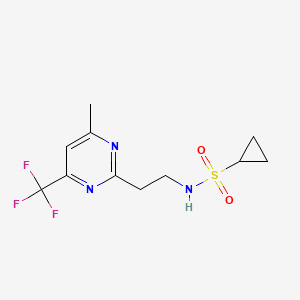 molecular formula C11H14F3N3O2S B2915150 N-(2-(4-methyl-6-(trifluoromethyl)pyrimidin-2-yl)ethyl)cyclopropanesulfonamide CAS No. 1396674-98-8