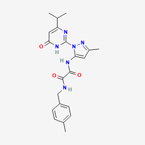 molecular formula C21H24N6O3 B2915163 N1-(1-(4-isopropyl-6-oxo-1,6-dihydropyrimidin-2-yl)-3-methyl-1H-pyrazol-5-yl)-N2-(4-methylbenzyl)oxalamide CAS No. 1013984-29-6