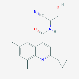 molecular formula C18H19N3O2 B2915183 N-(1-Cyano-2-hydroxyethyl)-2-cyclopropyl-6,8-dimethylquinoline-4-carboxamide CAS No. 2418705-40-3