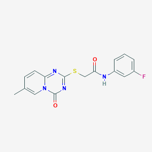 molecular formula C16H13FN4O2S B2915218 N-(3-fluorophenyl)-2-({7-methyl-4-oxo-4H-pyrido[1,2-a][1,3,5]triazin-2-yl}sulfanyl)acetamide CAS No. 896319-23-6