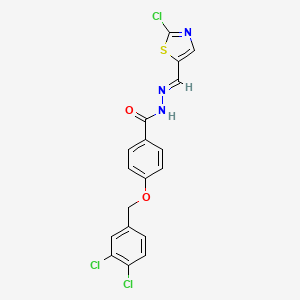 molecular formula C18H12Cl3N3O2S B2915228 N'-[(1E)-(2-chloro-1,3-thiazol-5-yl)methylidene]-4-[(3,4-dichlorophenyl)methoxy]benzohydrazide CAS No. 320423-47-0