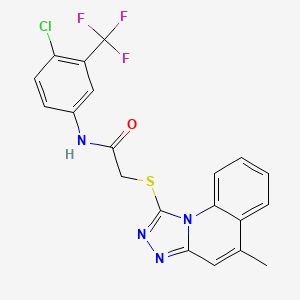 molecular formula C20H14ClF3N4OS B2915234 N-[4-CHLORO-3-(TRIFLUOROMETHYL)PHENYL]-2-({5-METHYL-[1,2,4]TRIAZOLO[4,3-A]QUINOLIN-1-YL}SULFANYL)ACETAMIDE CAS No. 442865-43-2