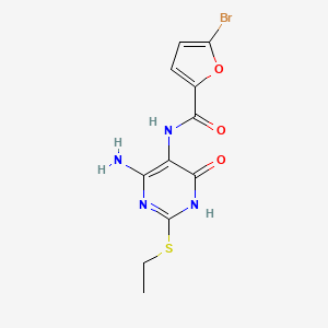 molecular formula C11H11BrN4O3S B2915330 N-(4-amino-2-(ethylthio)-6-oxo-1,6-dihydropyrimidin-5-yl)-5-bromofuran-2-carboxamide CAS No. 888425-45-4