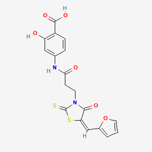 (E)-4-(3-(5-(furan-2-ylmethylene)-4-oxo-2-thioxothiazolidin-3-yl)propanamido)-2-hydroxybenzoic acid