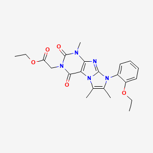 molecular formula C22H25N5O5 B2915347 ethyl 2-(8-(2-ethoxyphenyl)-1,6,7-trimethyl-2,4-dioxo-1H-imidazo[2,1-f]purin-3(2H,4H,8H)-yl)acetate CAS No. 899987-92-9