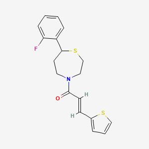 molecular formula C18H18FNOS2 B2915349 (E)-1-(7-(2-fluorophenyl)-1,4-thiazepan-4-yl)-3-(thiophen-2-yl)prop-2-en-1-one CAS No. 1706498-40-9