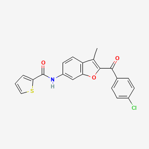 molecular formula C21H14ClNO3S B2915351 N-[2-(4-chlorobenzoyl)-3-methyl-1-benzofuran-6-yl]thiophene-2-carboxamide CAS No. 923192-18-1