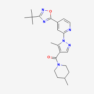 molecular formula C22H28N6O2 B2915387 4-(3-tert-butyl-1,2,4-oxadiazol-5-yl)-2-[5-methyl-4-(4-methylpiperidine-1-carbonyl)-1H-pyrazol-1-yl]pyridine CAS No. 1251707-98-8