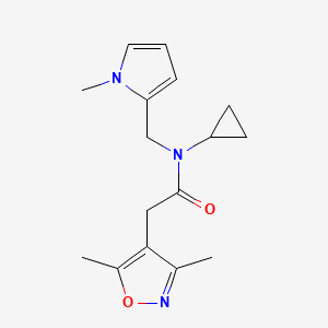 molecular formula C16H21N3O2 B2915425 N-cyclopropyl-2-(3,5-dimethyl-1,2-oxazol-4-yl)-N-[(1-methyl-1H-pyrrol-2-yl)methyl]acetamide CAS No. 1797646-81-1