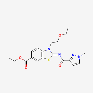ethyl 3-(2-ethoxyethyl)-2-((1-methyl-1H-pyrazole-3-carbonyl)imino)-2,3-dihydrobenzo[d]thiazole-6-carboxylate