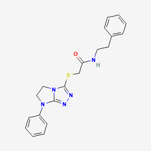 molecular formula C20H21N5OS B2915452 N-phenethyl-2-((7-phenyl-6,7-dihydro-5H-imidazo[2,1-c][1,2,4]triazol-3-yl)thio)acetamide CAS No. 921833-82-1