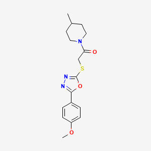 molecular formula C17H21N3O3S B2915454 2-((5-(4-Methoxyphenyl)-1,3,4-oxadiazol-2-yl)thio)-1-(4-methylpiperidin-1-yl)ethanone CAS No. 459845-54-6