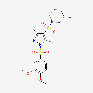 molecular formula C19H27N3O6S2 B2915465 1-{[1-(3,4-dimethoxybenzenesulfonyl)-3,5-dimethyl-1H-pyrazol-4-yl]sulfonyl}-3-methylpiperidine CAS No. 956271-27-5