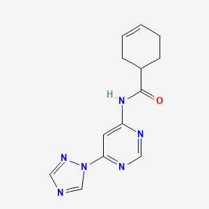 molecular formula C13H14N6O B2915478 N-(6-(1H-1,2,4-triazol-1-yl)pyrimidin-4-yl)cyclohex-3-enecarboxamide CAS No. 1428355-60-5