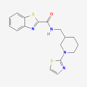 molecular formula C17H18N4OS2 B2915486 N-{[1-(1,3-thiazol-2-yl)piperidin-3-yl]methyl}-1,3-benzothiazole-2-carboxamide CAS No. 1705883-09-5