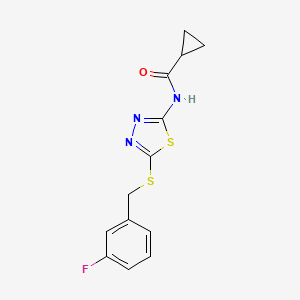 molecular formula C13H12FN3OS2 B2915496 N-(5-((3-fluorobenzyl)thio)-1,3,4-thiadiazol-2-yl)cyclopropanecarboxamide CAS No. 392303-29-6